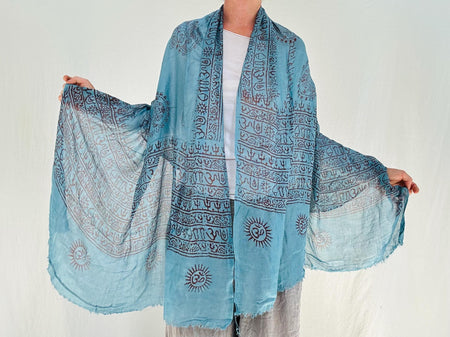 Blue Gauze Shiva Nataraja Shawl, Wrap, Scarf. Lightweight Spiritual Accessory from India. 4226