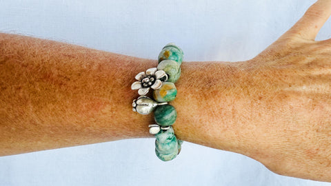 Guatemalita Bracelet. Beaded with Sterling Silver. Mayan Jewelry. 2842