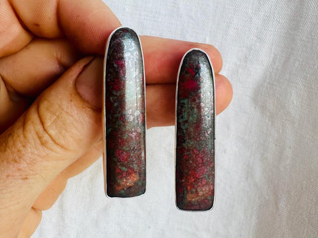 Sonora Sunrise Silver Post Earrings. Rare Chrysocolla Cuprite. Sterling One-of-a-Kind. 3013