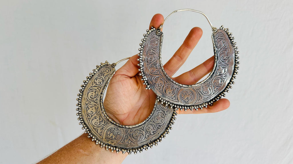 Huge Kuchi Hoop Earrings. Saw blade Afghani Hoops. 0859