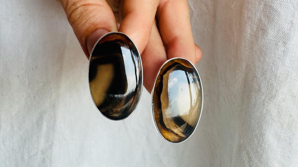 Natural Montana Agate Earrings. Designer Sterling Silver Posts. Handmade Earrings. 3002