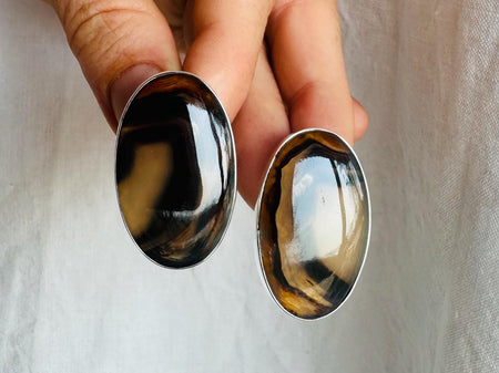 Natural Montana Agate Earrings. Designer Sterling Silver Posts. Handmade Earrings. 3002