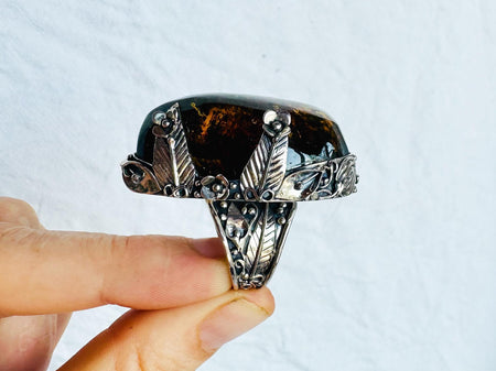 Amber Botanicals Ring. Sterling Silver. Adjustable Size. AMB-2