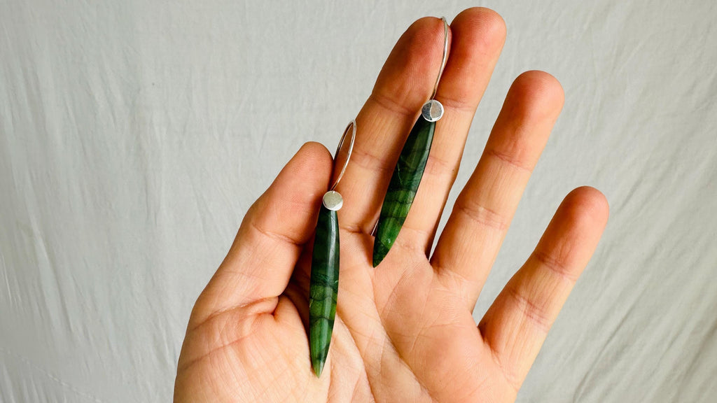 African Jade Earrings with Sterling Silver Ear-Wires. 2696