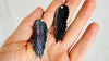 Carved Black Wings Earrings. Exquisitely Crafted Clam Shell and Sterling Silver Jewelry. Atelier Aadya. 2734