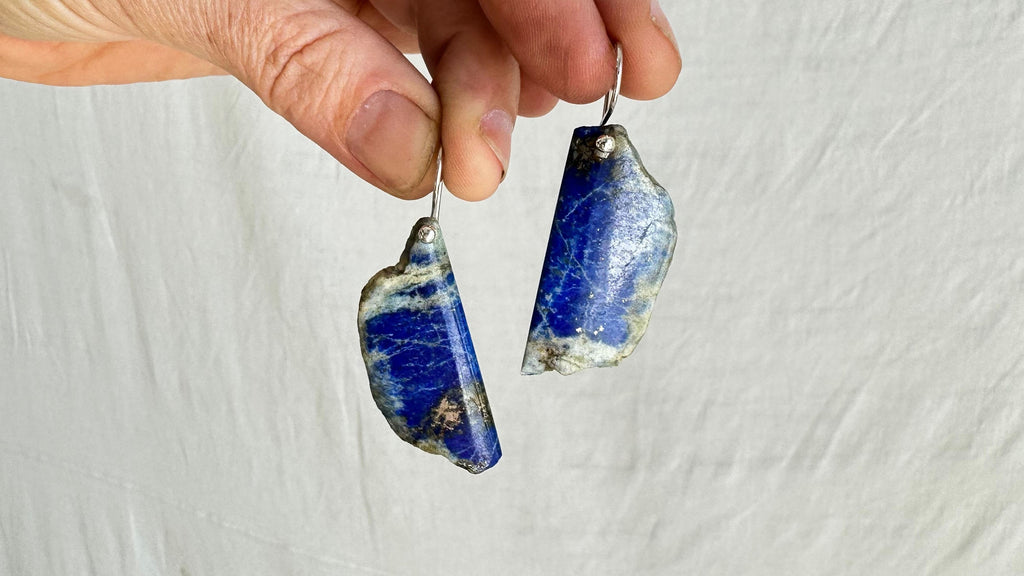 Lapis Lazuli & Sterling Silver Drop Earrings. 1186