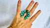 Natural Turquoise Cocktail Ring. Oversized Sterling Silver Designer Ring. Botanicals. Size 7 . 4283