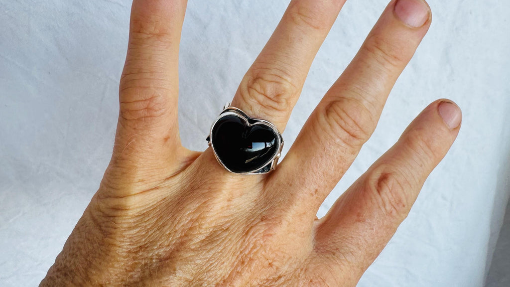 Amber Heart Botanicals Ring. Sterling Silver. Adjustable Size. AP-456