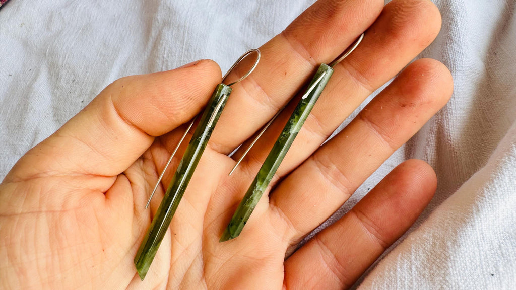 Jade & Sterling Silver Earrings. Canadian Jade. 4420