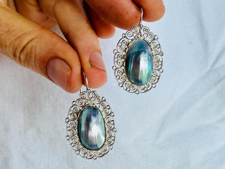 Oaxaca Filigree Earrings. Sterling Silver & Pearl. Mexico. Frida Kahlo. 2819