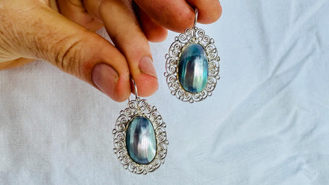 Oaxaca Filigree Earrings. Sterling Silver & Pearl. Mexico. Frida Kahlo. 2819