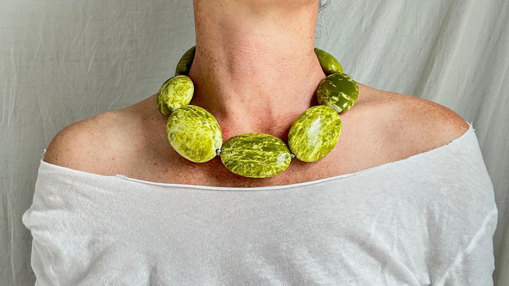 Serpentine Large Organic Sterling Silver Modern Boho Style, Natural Stone Accessory