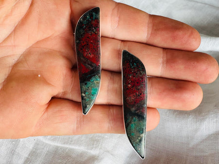 Sonora Sunrise Silver Post Earrings. Rare Chrysocolla Cuprite. Sterling One-of-a-Kind. 3026