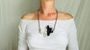 Amber & Quartz Skull Necklace. Handmade Designer Sterling Silver Chain. Maximalist Jewelry. 2449
