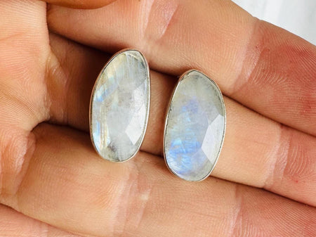 Rainbow Moonstone Post Earrings. Handmade Sterling Silver Jewelry. Small Gift for Her. 3010
