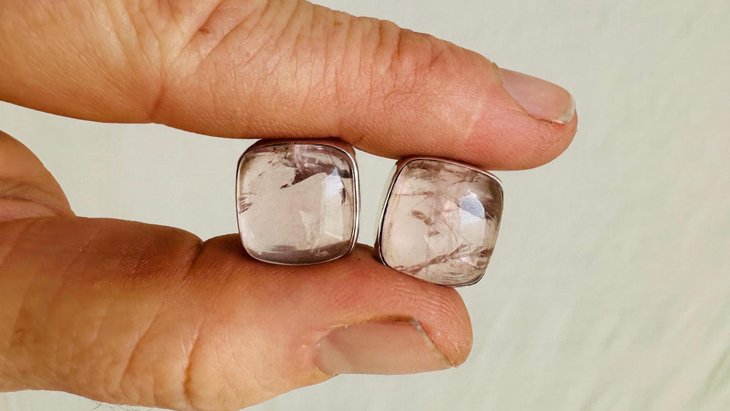 Rose Quartz & Silver Earrings. Hand Crafted Sterling Silver Jewelry. Atelier Aadya. Adorable Gift for Her. 4080