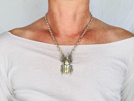 Beetle Pendant Necklace. Handmade Sterling Silver Chain. Atelier Aadya. 2879