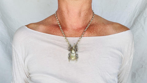 Beetle Pendant Necklace. Handmade Sterling Silver Chain. Atelier Aadya. 2879