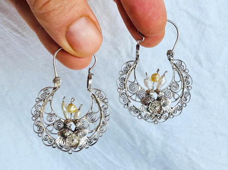 Oaxacan Arracada Hoop Earrings. Sterling Silver Filigree. AP-450