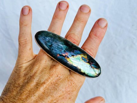 Labradorite Two Finger Ring. Adjustable. Gorgeous Flash.