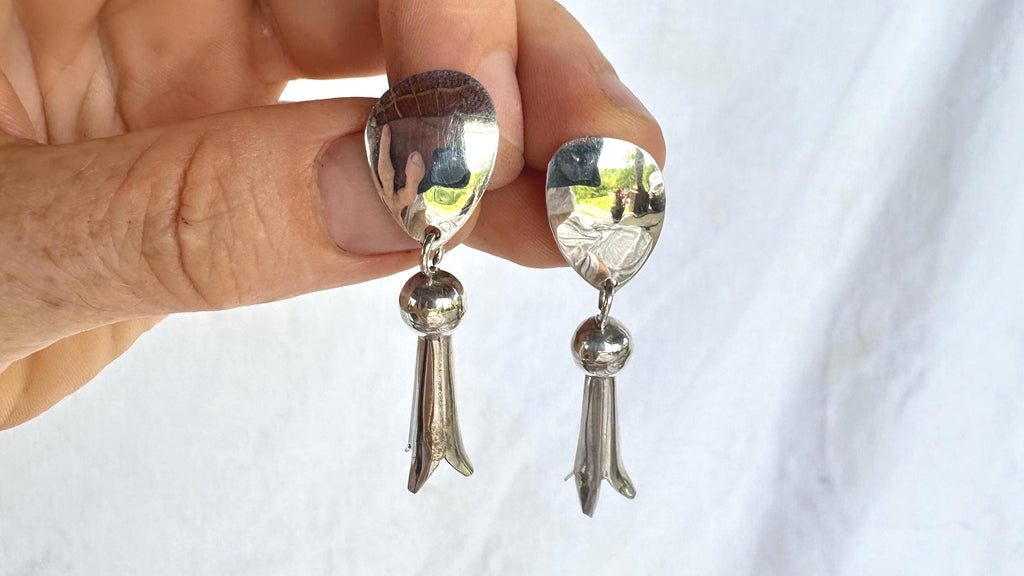 Squash Blossom Earrings. Handcrafted Sterling Silver Jewelry. Southwestern Style, 2580