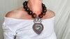 Amber Beaded Necklace, Milagro Sacred Heart Pendant. Sterling Silver. 2327