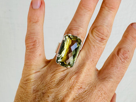 Oversized Faceted Citrine Cocktail Ring | Handmade Adjustable Sterling Silver | Unique Gemstone Jewelry.