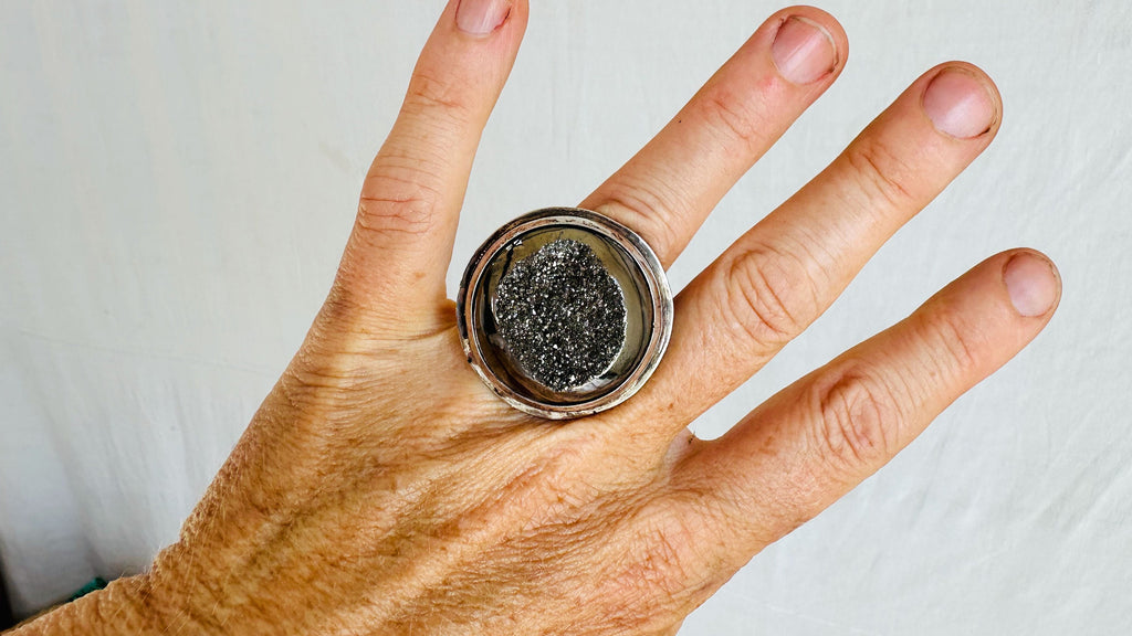 Pyrite Druzy Ring. Size 5.75. 0699