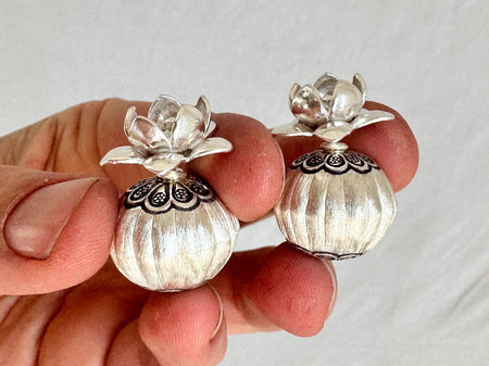 Silver Flower Barbell Earrings. Thailand. 1012