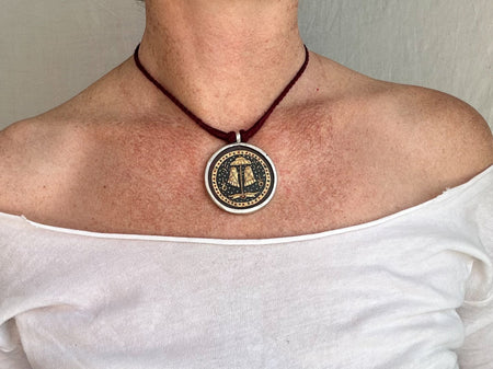 Antique Hindu Goddess Feet Amulet Necklace. Handpainted. 1027