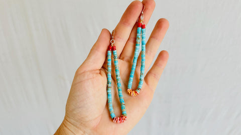 Natural Turquoise Earrings. Santo Domingo. Kewa Pueblo. Native American. 4347