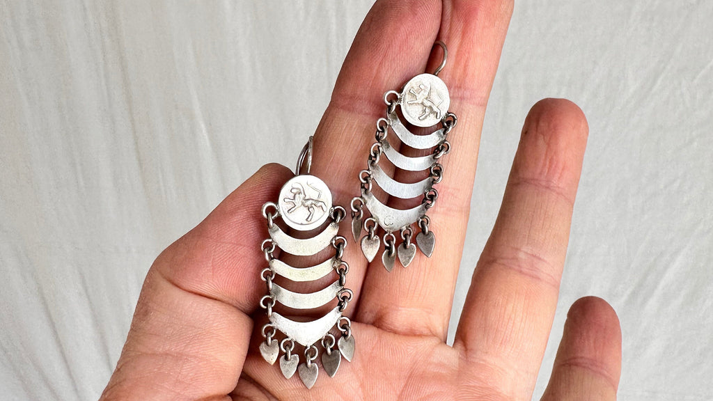 Vintage Guatemalan Earrings. Sterling Silver. Mayan. 0982