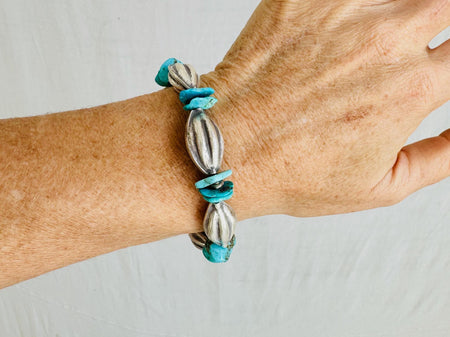 Silver & Turquoise Beaded Bracelet. Handcrafted Sterling Silver Jewelry. Boho Jewelry. Gift for Her. 2681