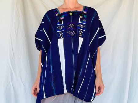 Vintage Oxchuc Mexican Huipil. Vibrant Mayan Textile.