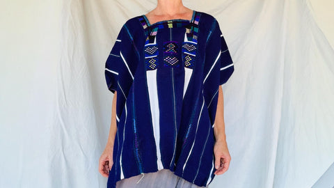 Vintage Oxchuc Mexican Huipil. Vibrant Mayan Textile.