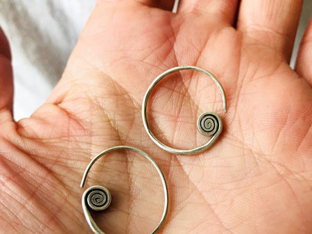 Fine Silver Spiral Hoop Earrings From The Karen Hill Tribe Of Thailand