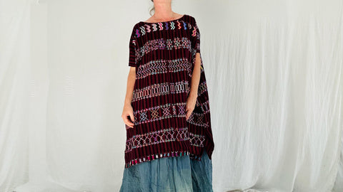 Vintage Guatemala Huipil Dress. Colotenango. Hand Embroidered and Hand Woven. 0722