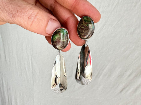 Chrysocolla & Silver Drop Earrings. Sterling Silver. Atelier Aadya. 2192
