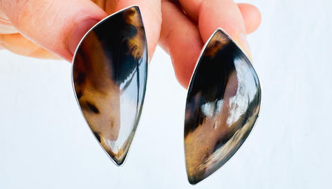 Natural Montana Agate Earrings. Designer Sterling Silver Posts. Handmade Earrings. 145