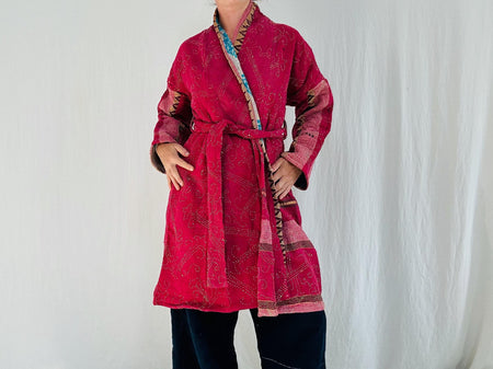 Vintage Kantha Wrap Jacket. Kimono Style. All Cotton Hand Quilted. 4365