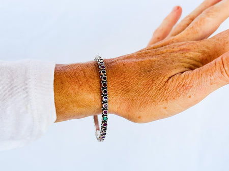 Ruby, Turquoise & Sterling Silver Bangle. India. 4399