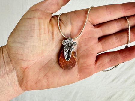 Picasso Jasper Pendant on a Liquid Silver Necklace. Sterling Silver. 2351