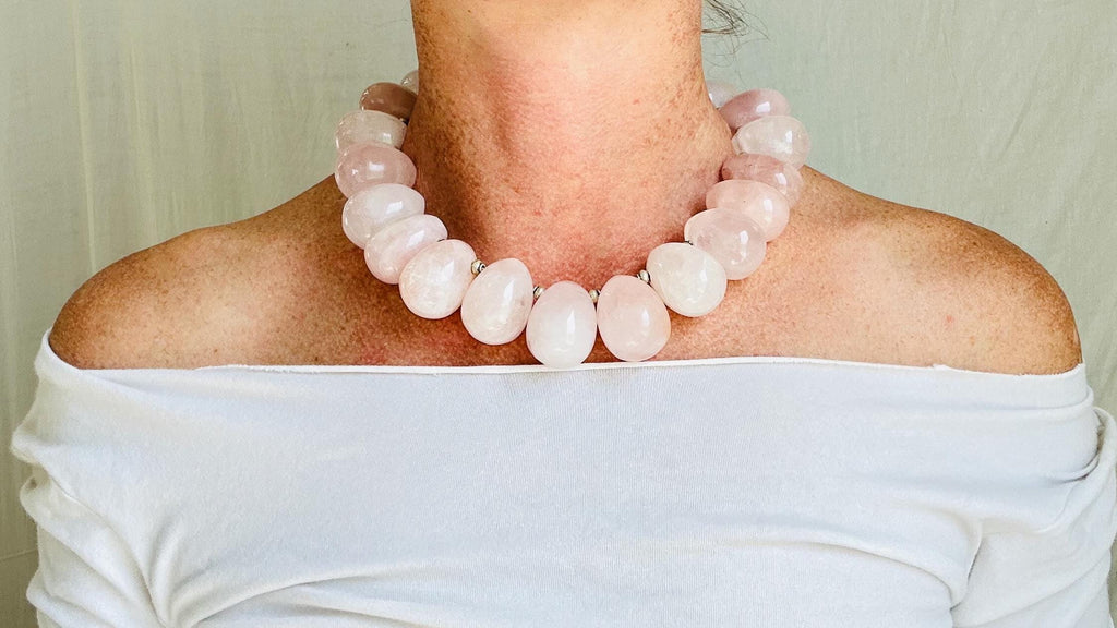 Rose Quartz & Fine Silver Necklace. Heart.