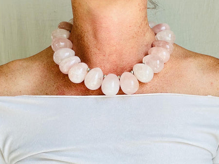 Rose Quartz & Fine Silver Necklace. Heart.