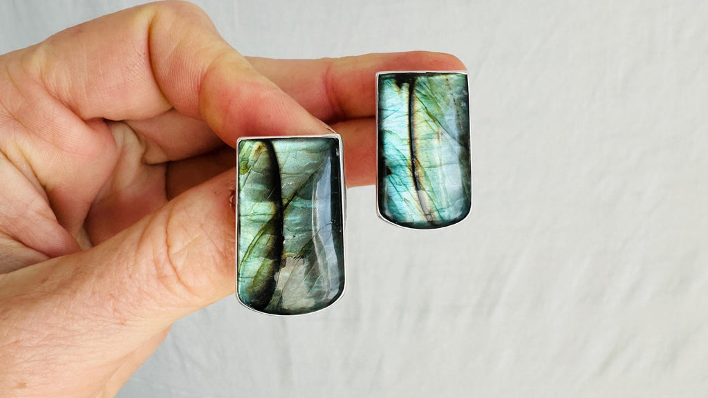 Labradorite Post Earrings. Sterling Silver Handmade Designer Jewelry. One-of-a-Kind 4111