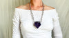 Huge Amethyst Pendant Necklace. Chunky Silver Chain. Sterling Silver. 2070