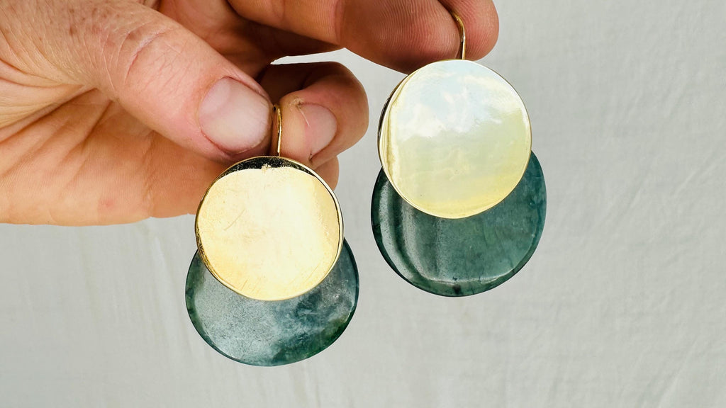 Guatemalan Jade Earrings. 24 kt Gold Plated Sterling Silver. 2511