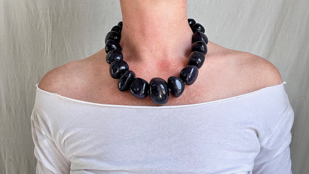 Blue Goldstone & Silver Necklace. Melting Quartz. Atelier Aadya. 1407