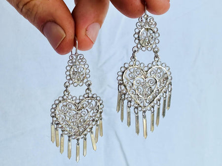 Oaxacan Filigree Heart Earrings. Sterling Silver. Mexico. 2807