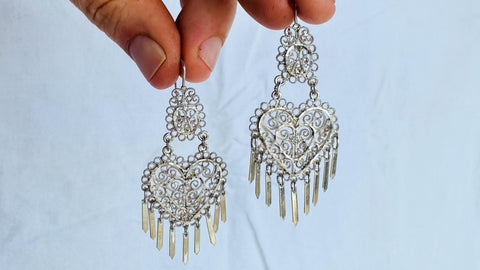 Oaxacan Filigree Heart Earrings. Sterling Silver. Mexico. 2807